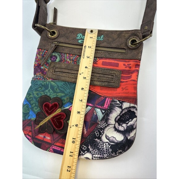 Desigual Patchwork Floral Crossbody Purse Bag Multicolored Faux Leather Zip - Picture 15 of 16